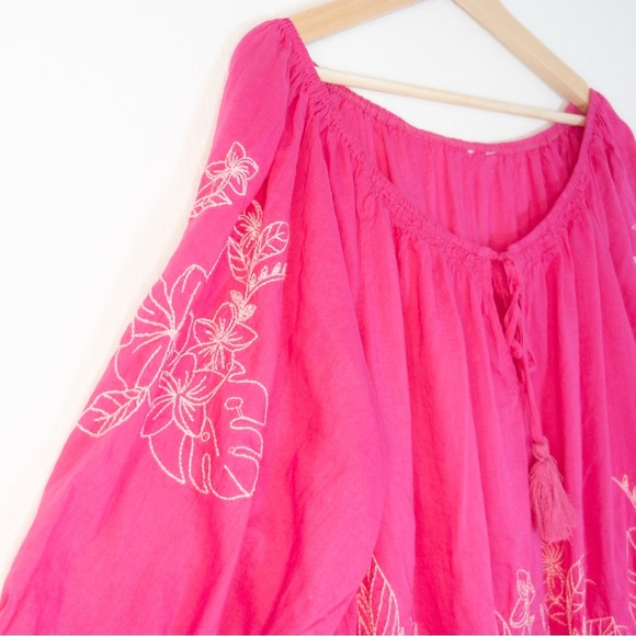 Cato Pink Floral Embroidered Cotton Boho Blouse Top - Picture 2 of 4